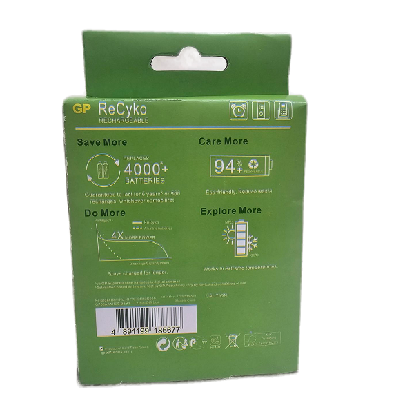 باتری نیم قلمی قابل شارژ جی پی مدل Rechargeable Recyko 650 بسته دو عددی